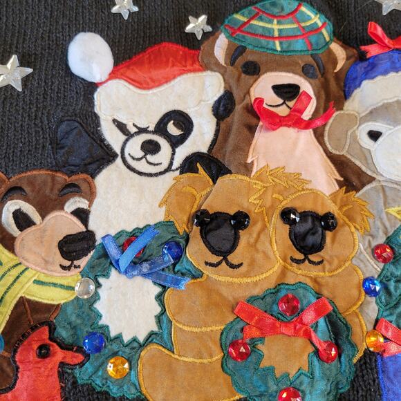 2X Holiday Sweater Teddy Bear Panda Embroidered Christmas Work in Progress 1980 - Picture 11 of 16